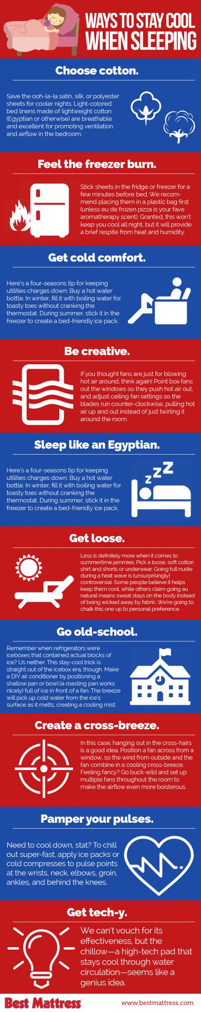 Staying Cool Sleeping at night Infographic from Best Mattress in Las Vegas, Mesquite, and St. George Utah