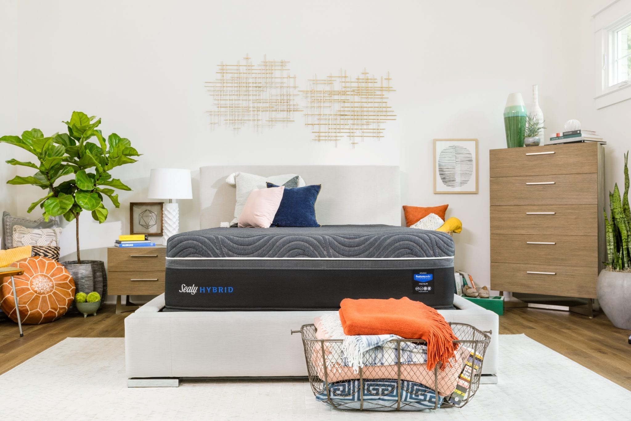 Sealy Hybrid mattress in a decorated bedroom.