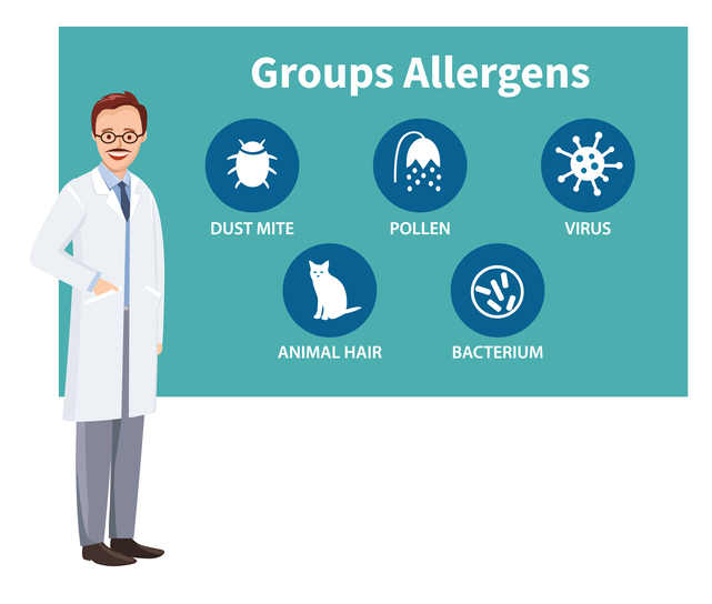 Vector of doctor discussing allergens in a mattress