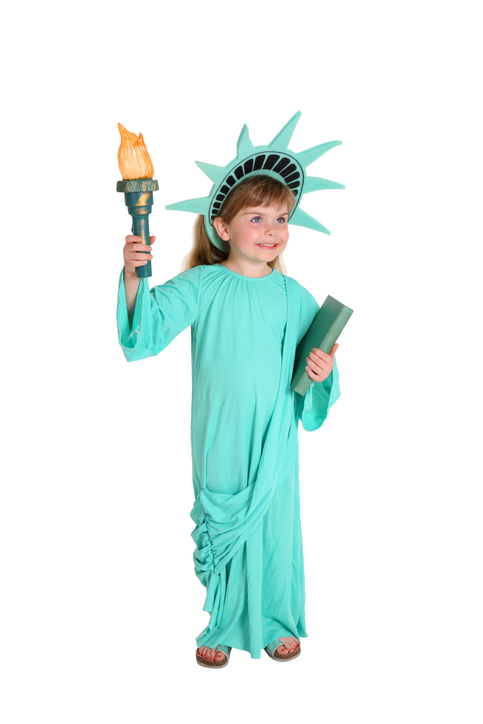 Statue of Liberty costume using bed sheets