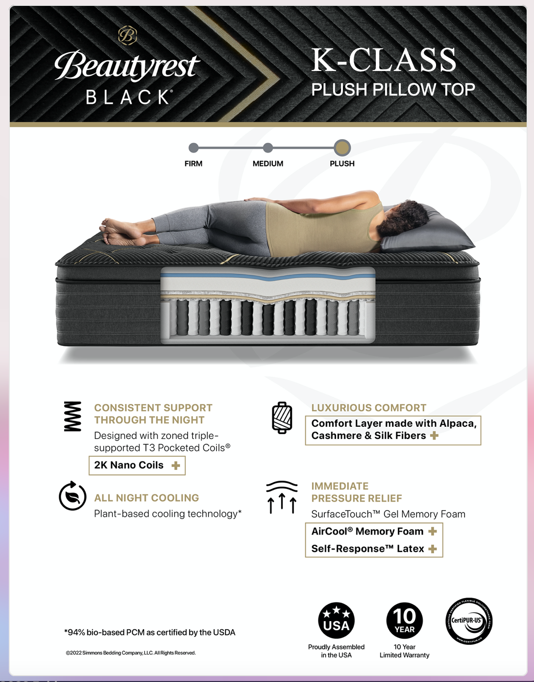 Beautyrest Black K-Class Plush Pillow Top specs