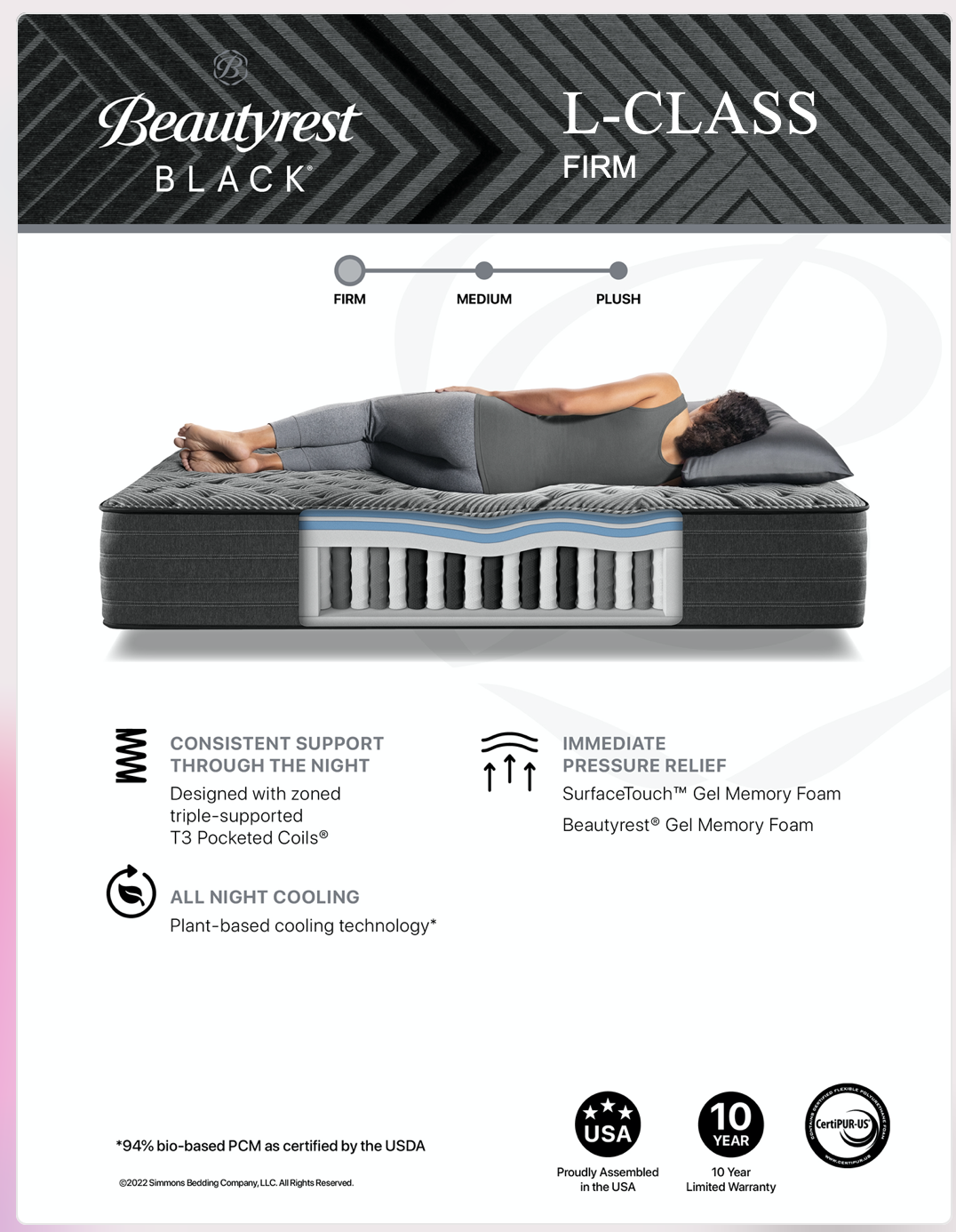 Beautyrest Black L-Class Firm specs